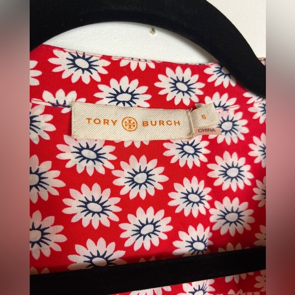 Tory Burch Cora Silk Dress 6 Nantucket Red Primrose Floral Boho Resort Designer - Picture 11 of 12